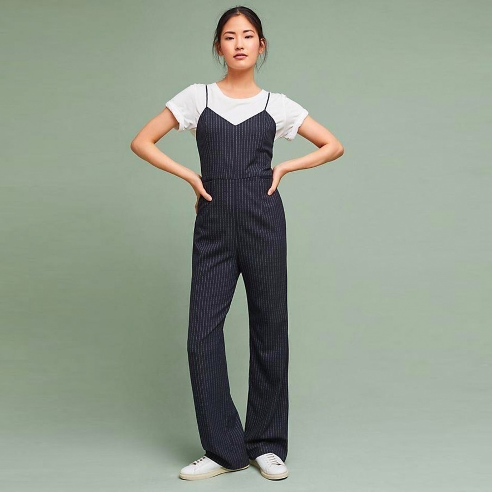 Anthropologie - The Essential Jumpsuit - Black and White Pinstripe